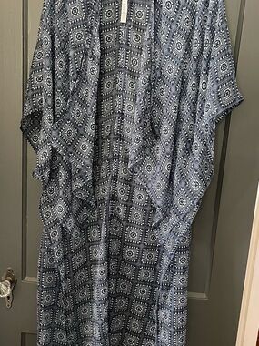 BCBG Navy and White Geometric Swim Coverup
